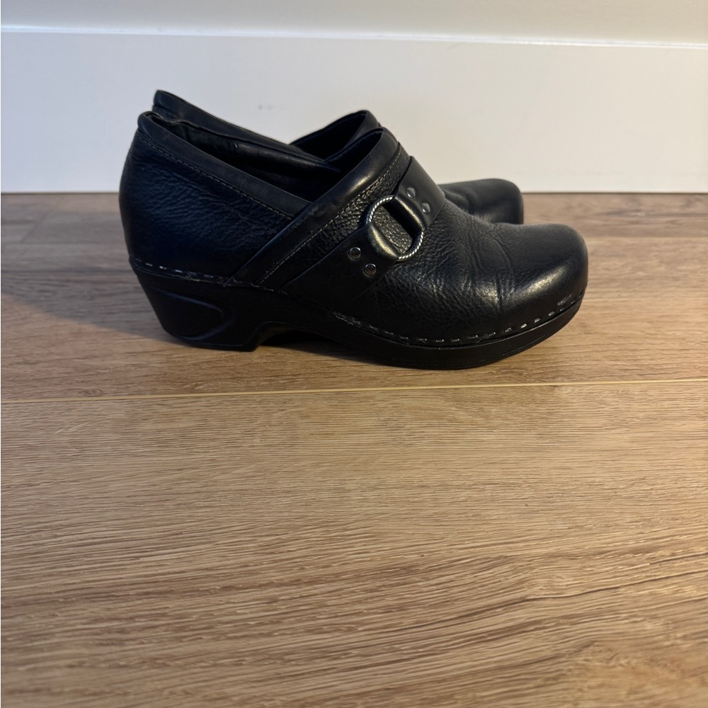 Black Sofft Clogs with buckle detail